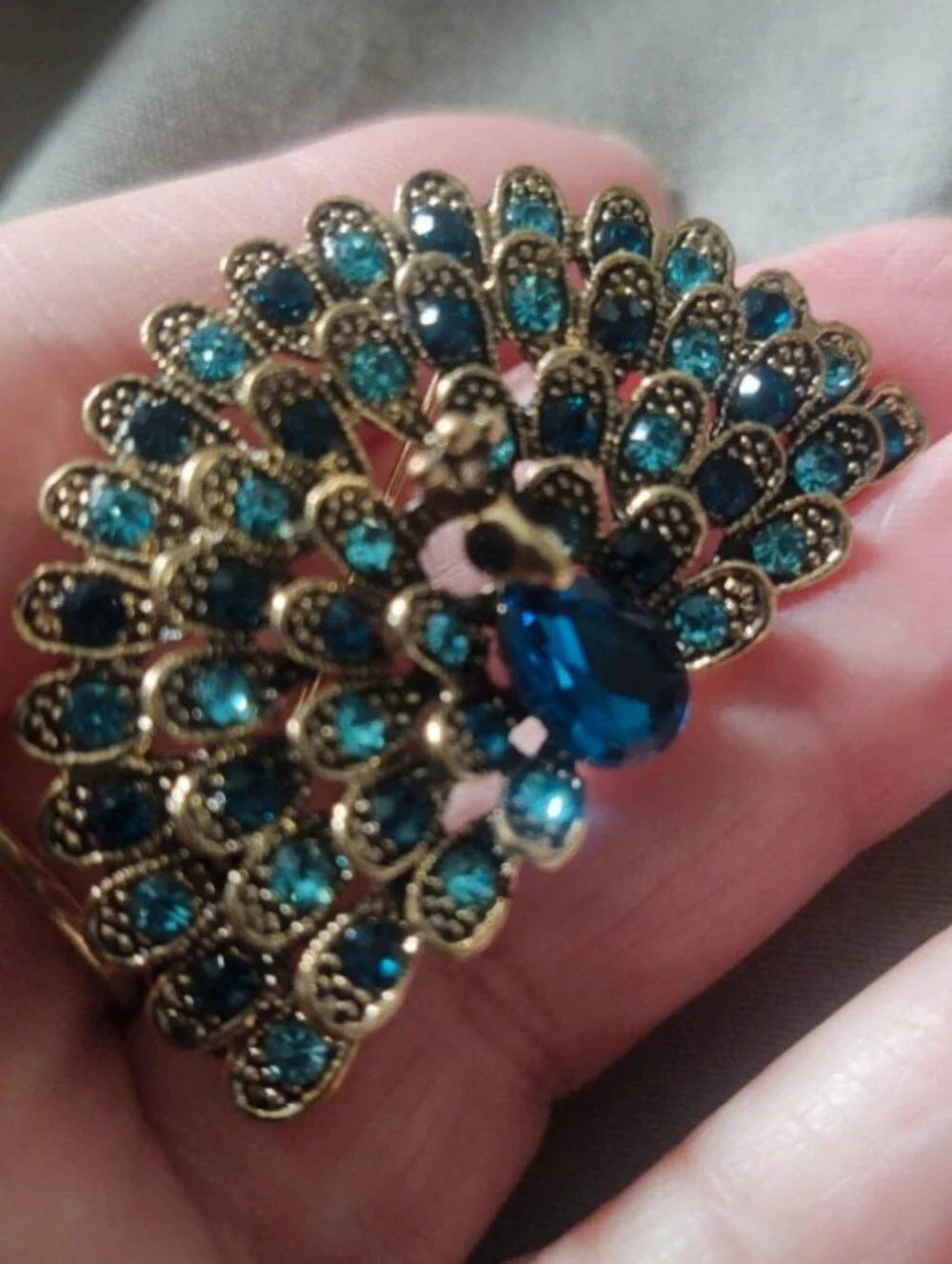 Blue Peacock Fan Brooch
